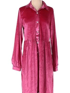 Ladies hot pink velvet button down dress—Size small